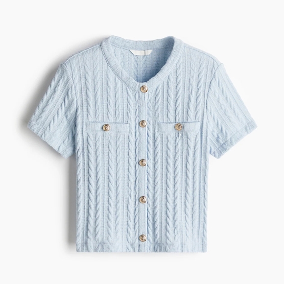 H&M Tops - H&M Light Blue Short Sleeve Cable Cardigan Sweater Top NWT.